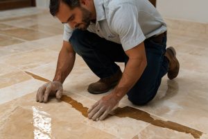 اجرای رزین و سیلر محافظ روی کفپوش سنگ تراورتن رامشه