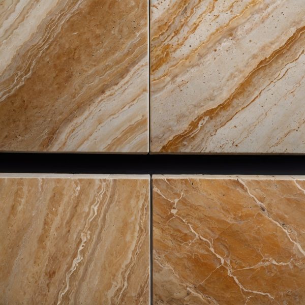 تصویر قبل و بعد از تمیز کردن و لکهبری سنگ تراورتن رامشه