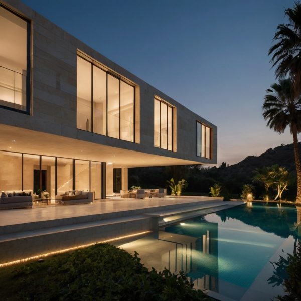 نمای یک ساختمان کلاسیک با ستون‌های تراورتن رامشه