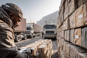 بازرسی گمرکی محموله سنگ صادراتی در مرز پرویزخان ایران و عراق