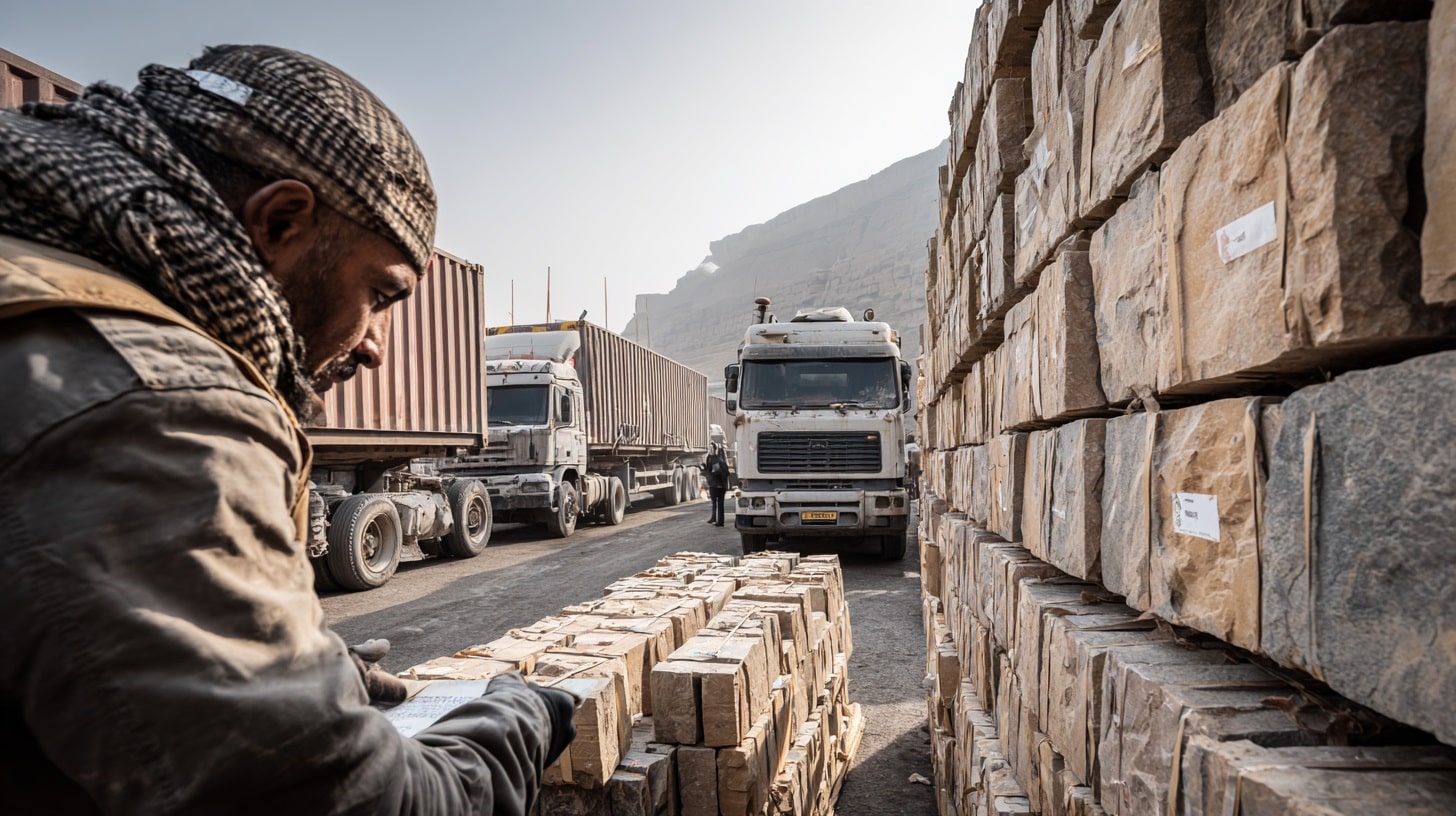 بازرسی گمرکی محموله سنگ صادراتی در مرز پرویزخان ایران و عراق