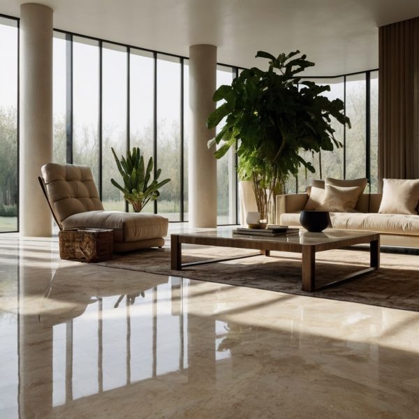 کفپوش پذیرایی مدرن از سنگ تراورتن رامشه