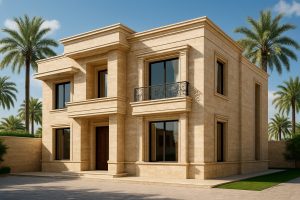 نمای ویلای لوکس در عراق ساخته شده با سنگ تراورتن صادراتی ایران