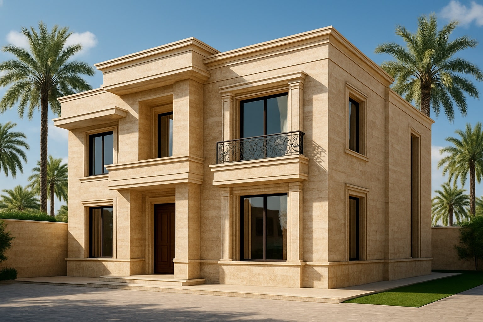 نمای ویلای لوکس در عراق ساخته شده با سنگ تراورتن صادراتی ایران