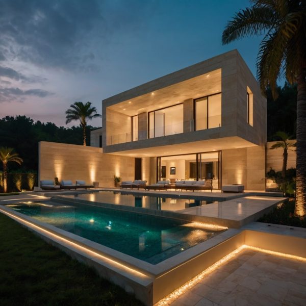 استفاده از تایل‌های بزرگ تراورتن رامشه در طراحی نمای مدرن