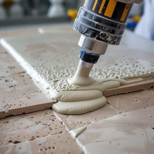 نمایش چسبندگی عالی ملات به پشت سنگ تراورتن رامشه به دلیل تخلخل