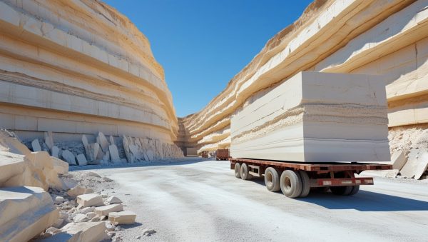 استخراج از معدن سنگ تراورتن رامشه با دیواره‌های کرم رنگ