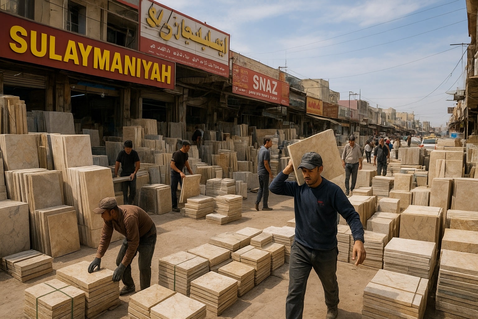 بازار عمده فروشی سنگ ساختمانی در شهر سلیمانیه عراق