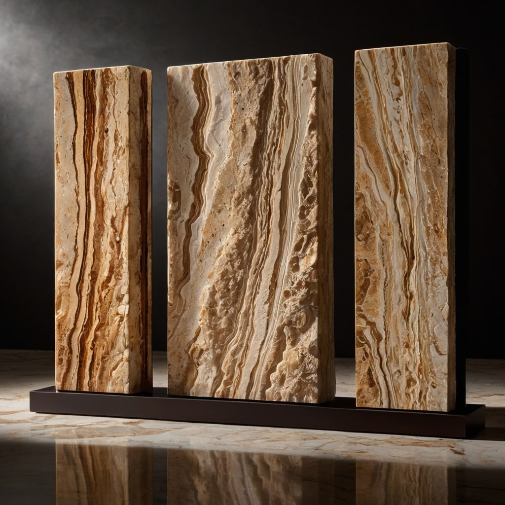 مقایسه سه نوع فرآوری سنگ تراورتن رامشه: صیقلی، مات و چرمی