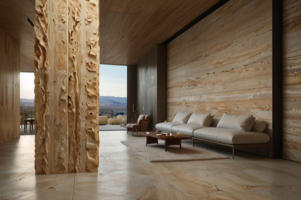 کلاژ کاربردهای سنگ تراورتن طرق در نما و دکوراسیون داخلی