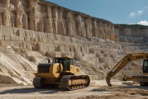 نمای از معدن بزرگ سنگ تراورتن طرق و ماشین آلات استخراج