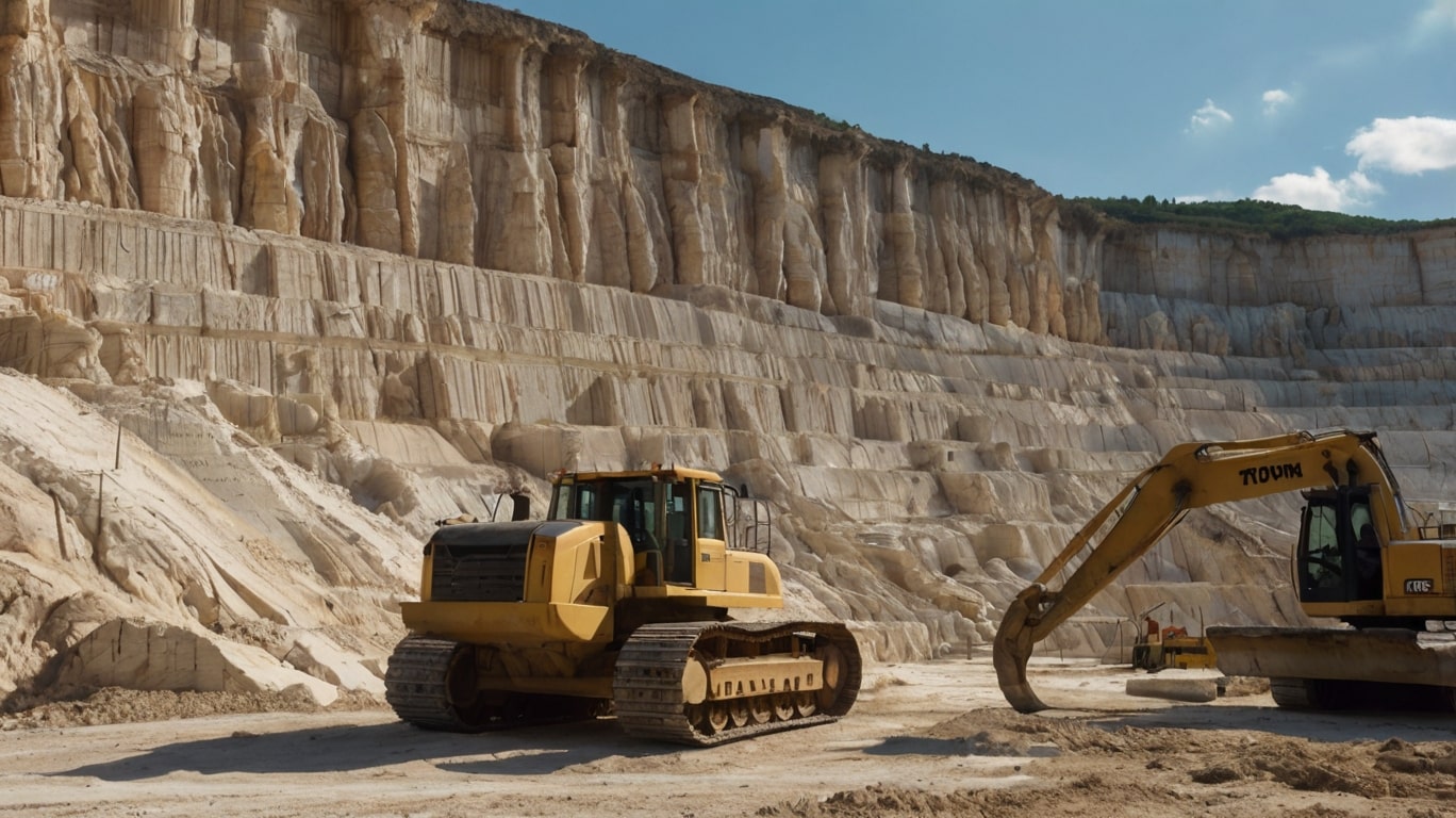نمای از معدن بزرگ سنگ تراورتن طرق و ماشین آلات استخراج