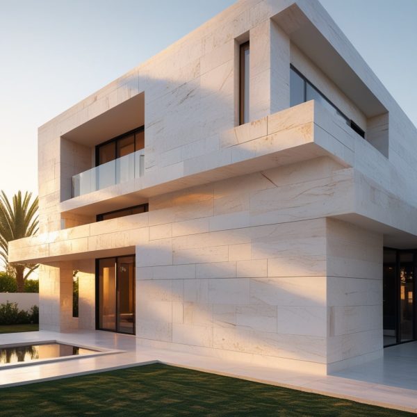 کاربرد سنگ تراورتن طبس درجه یک در نمای ساختمان مسکونی شیک