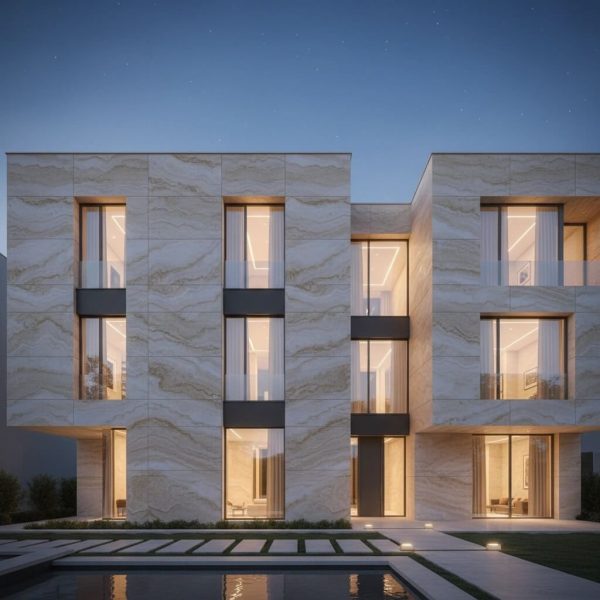 کاربرد تراورتن کرم ارس در طراحی نمای یک ساختمان لوکس