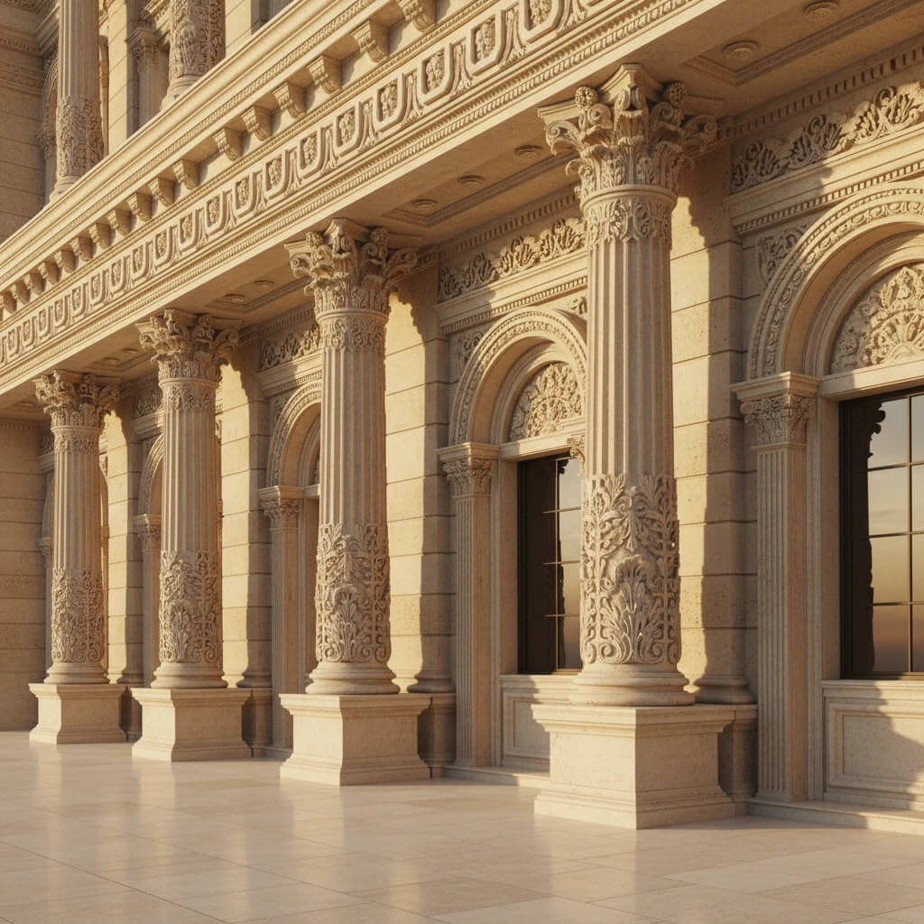 کاربرد تراورتن ارس در جزئیات معماری کلاسیک و نمای رومی